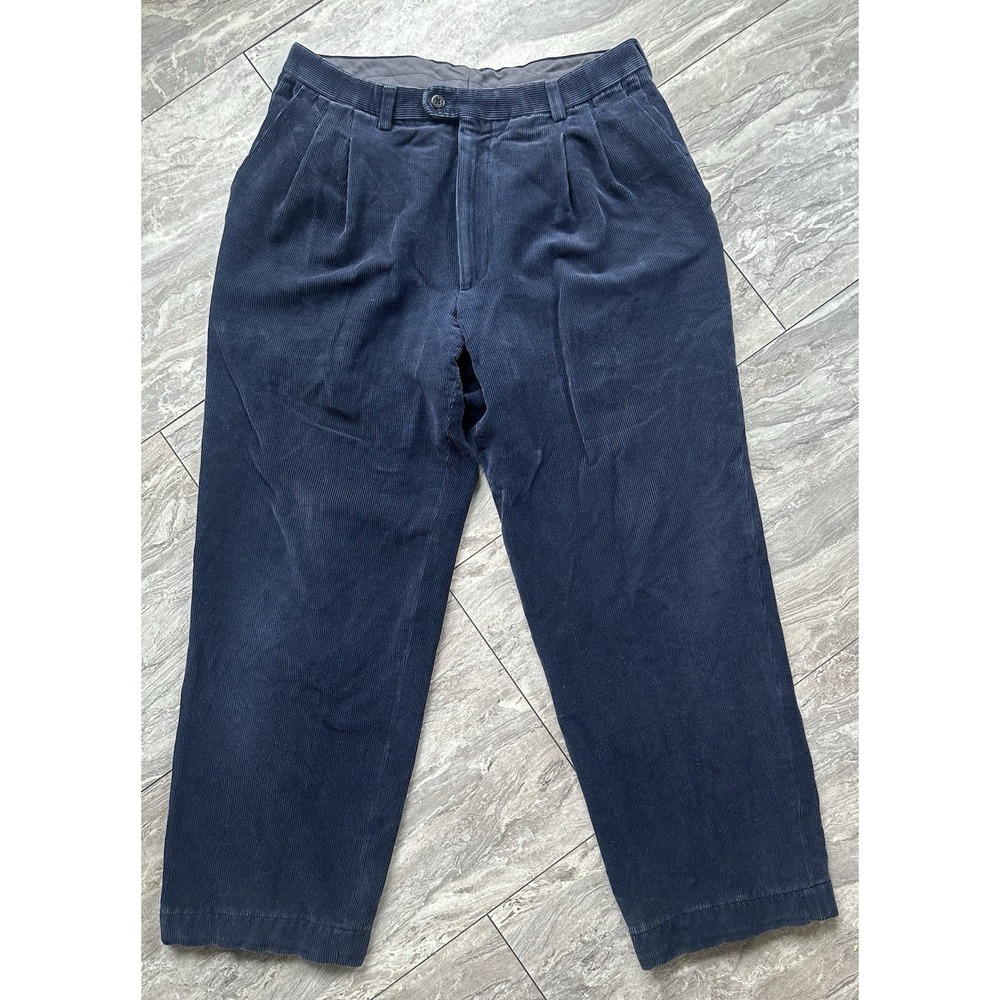 Burberry London Men's 34 Navy Blue Corduroy Pleated Pants 27 Inseam Vintage